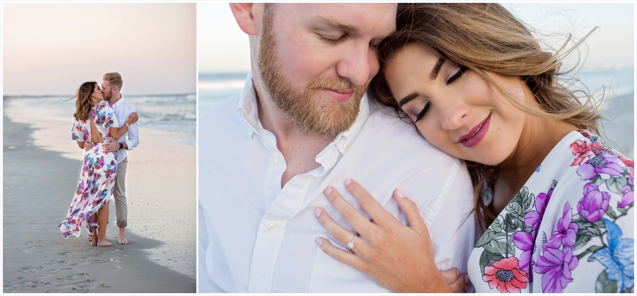 Couple enjoying quiet moment during sunset on the beach | Angelface Photography North Florida Engagement Session at Atlantic Beach